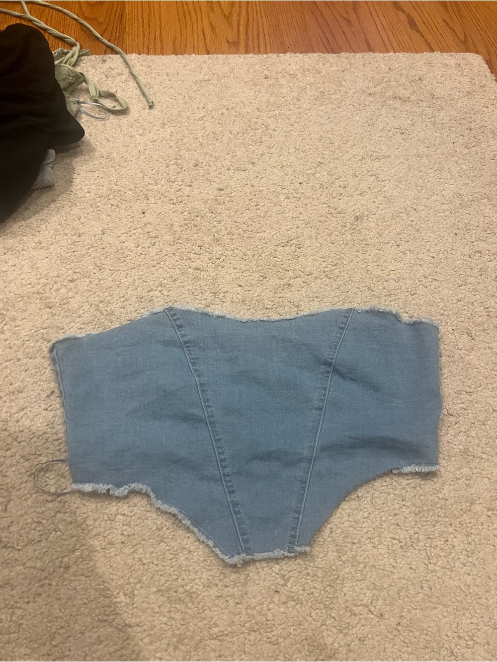 Denim Strapless Crop Top - Light Blue